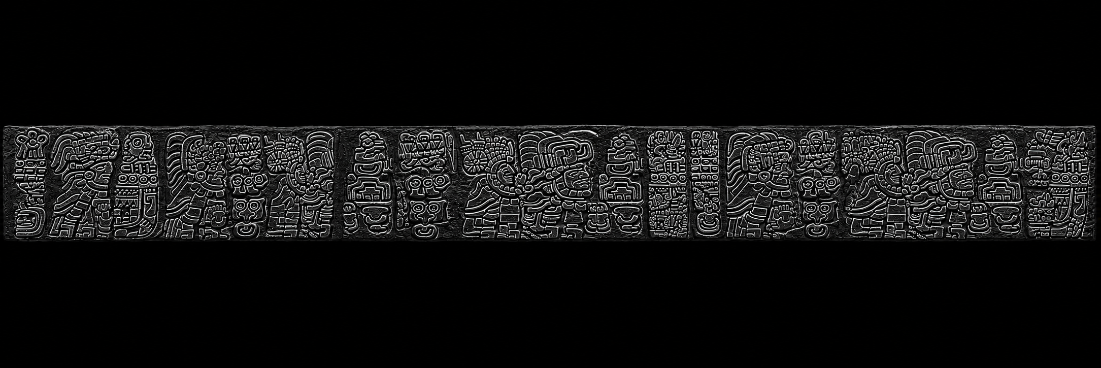 Maya glyph frieze, chrome relief
